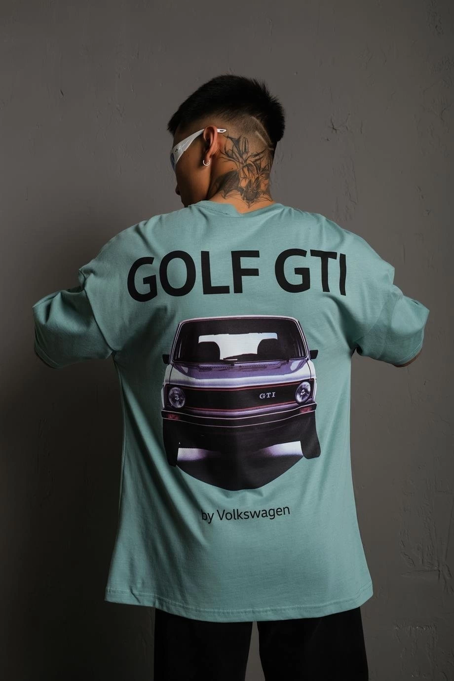 Erkek Oversize Tişört Golf GTI Retro Araba Baskılı T-shirt – Mint Yeşili