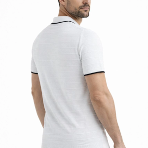 Erkek Yazlık Dokuma Triko Tişört Düğmesiz Polo Yaka Kısa Kol T-Shirt – Beyaz