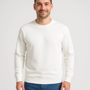 Erkek 3 İplik Pamuklu Düz Bisiklet Yaka SweatShirt – Beyaz
