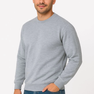 Erkek 3 İplik Pamuklu Düz Bisiklet Yaka SweatShirt – Gri
