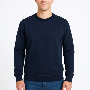 Erkek 3 İplik Pamuklu Düz Bisiklet Yaka SweatShirt – Lacivert
