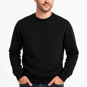 Erkek 3 İplik Pamuklu Düz Bisiklet Yaka SweatShirt – Siyah