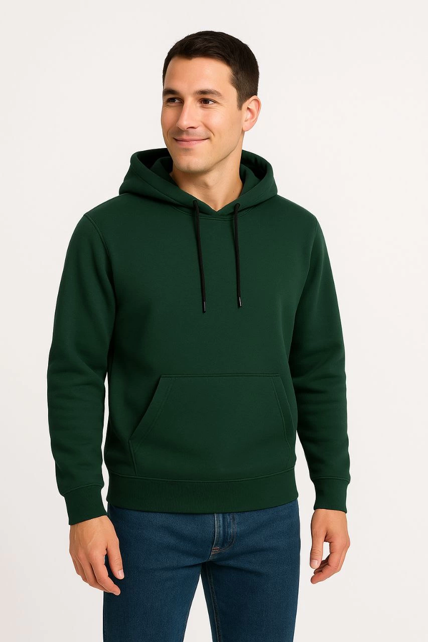 Erkek 3 İplik Pamuklu Kapüşonlu Kanguru Cepli SweatShirt hoodie – Haki