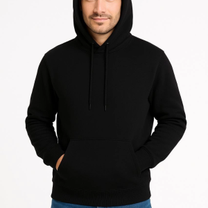 Erkek 3 İplik Pamuklu Kapüşonlu Kanguru Cepli SweatShirt hoodie – Siyah
