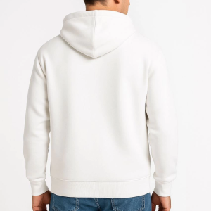 Erkek 3 İplik Pamuklu Kapüşonlu Tam Fermuarlı Cepli Hoodie Sweatshirt – Beyaz