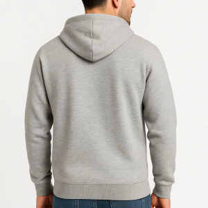 Erkek 3 İplik Pamuklu Kapüşonlu Tam Fermuarlı Cepli Hoodie Sweatshirt – Gri