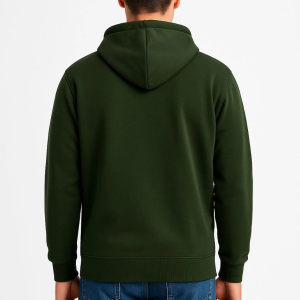 Erkek 3 İplik Pamuklu Kapüşonlu Tam Fermuarlı Cepli Hoodie Sweatshirt – Haki
