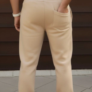 Erkek 3 iplik Kışlık Pamuklu Oversize Bağcıklı Düz Paça Cepli Eşofman Altı Pantolon – Bej