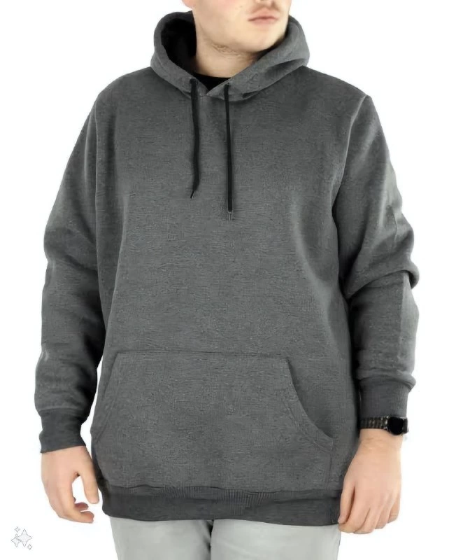 Erkek 3 İplik Pamuklu Kapüşonlu Cepli Oversize Hoodie Sweatshirt – Füme