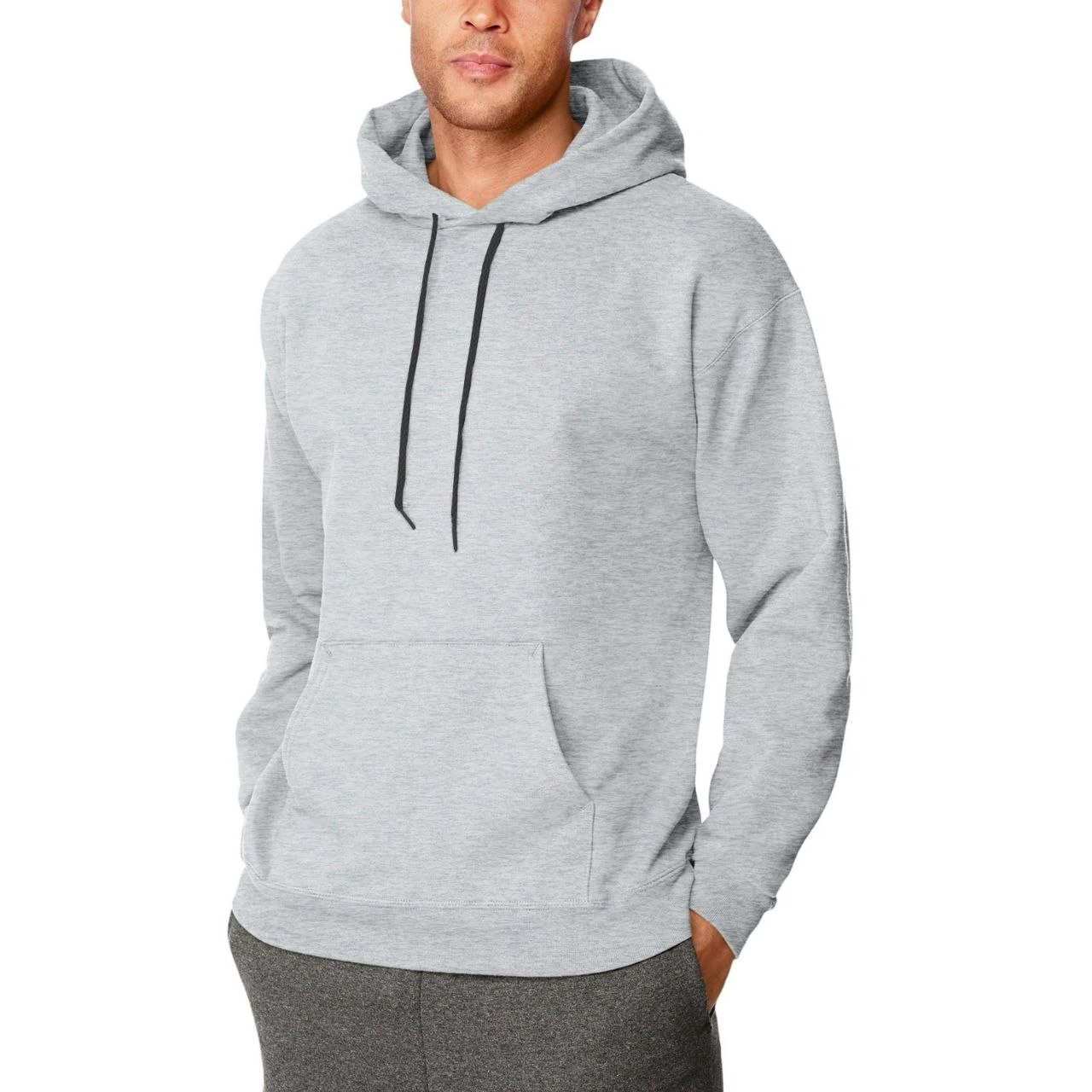 Erkek 3 İplik Pamuklu Kapüşonlu Cepli Oversize Hoodie Sweatshirt – Gri