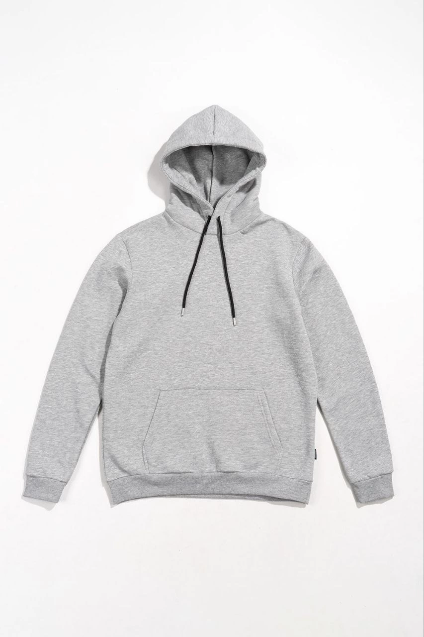 Kadın Kapüşonlu Kanguru Cepli 3 İplik Pamuklu Oversize Hoodie Sweatshirt – Gri