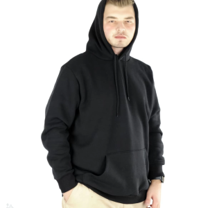 Erkek 3 İplik Pamuklu Kapüşonlu Cepli Oversize Hoodie Sweatshirt – Siyah