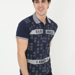 Erkek Polo Yaka tişört Slim Fit Baskılı Kısa kol T-Shirt – Lacivert