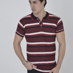 Erkek Polo Yaka tişört Slim Fit Dokuma Çizgili Kısa kol T-Shirt – Bordo