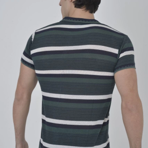 Erkek Polo Yaka tişört Slim Fit Dokuma Çizgili  Kısa kol T-Shirt – Haki