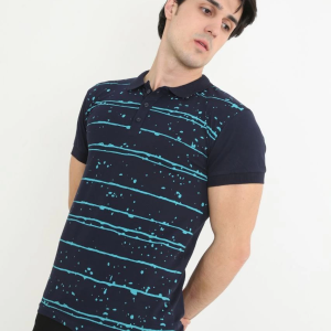 Erkek polo Yaka tişört Slim Fit Pike Çizgili  Kısa kol T-Shirt – Lacivert