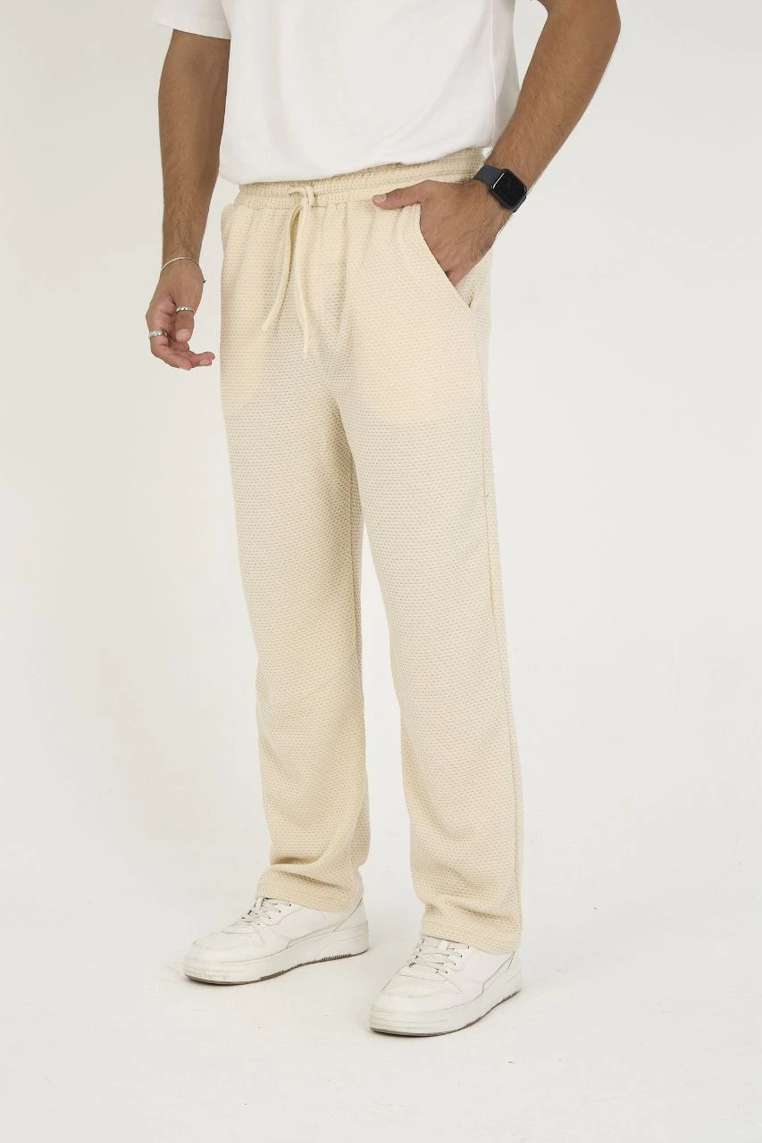 Erkek Jakar Kutu Desenli Baggy Eşofman Pantolon – Bej
