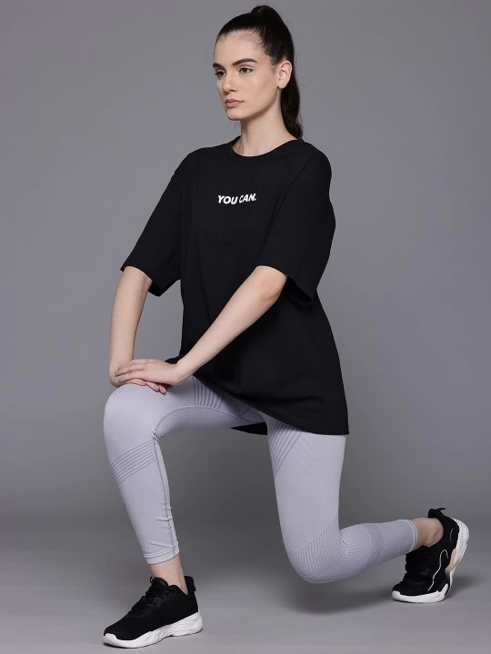 Kadın Baskılı T-Shirt Kısa Kol Bisiklet Yaka Oversize Rahat Kalıp Tişört – Siyah