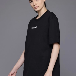 Kadın Baskılı T-Shirt Kısa Kol Bisiklet Yaka Oversize Rahat Kalıp Tişört – Siyah