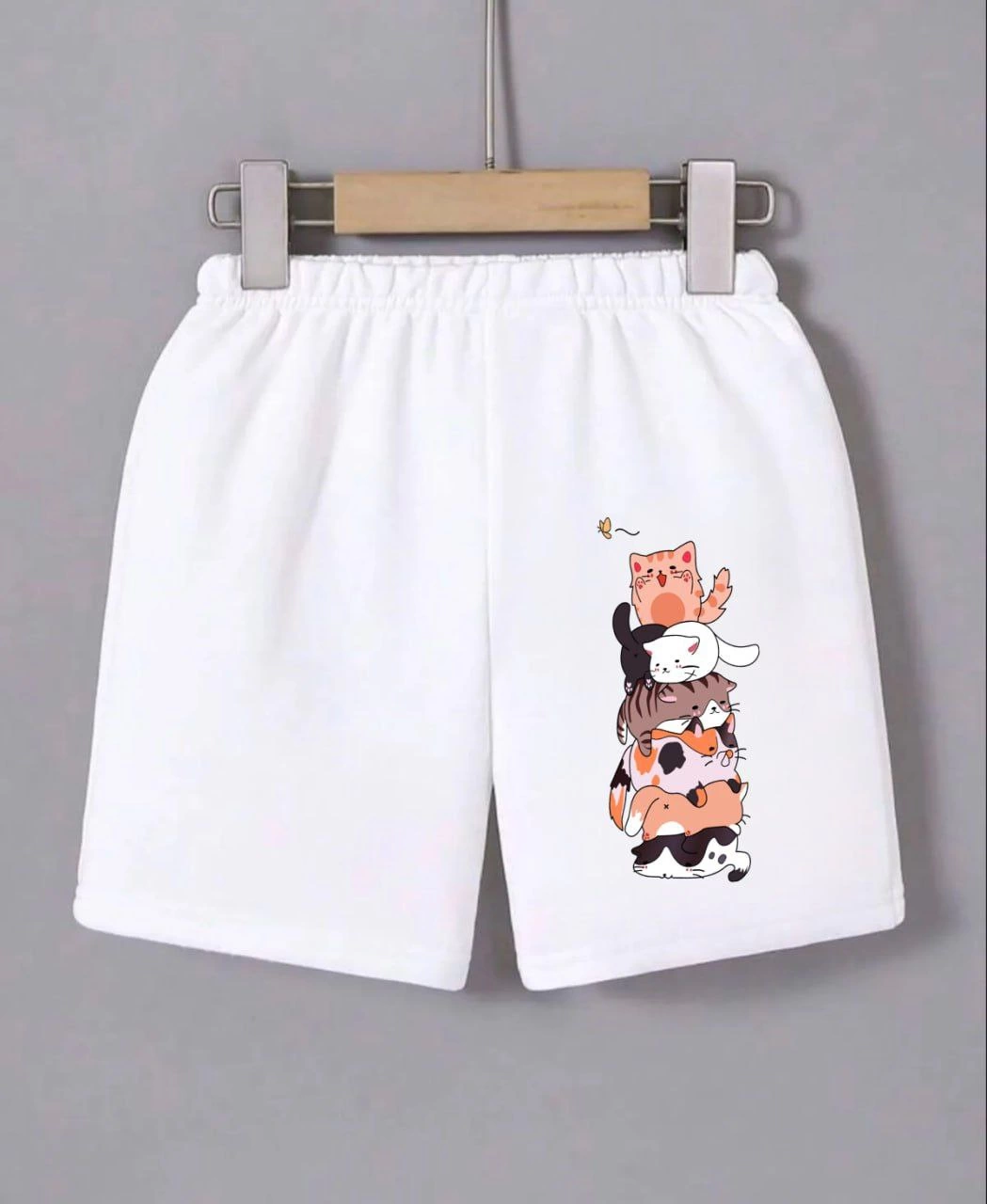 Kadın Beli Lastikli Baskılı Mini Şort – Beyaz