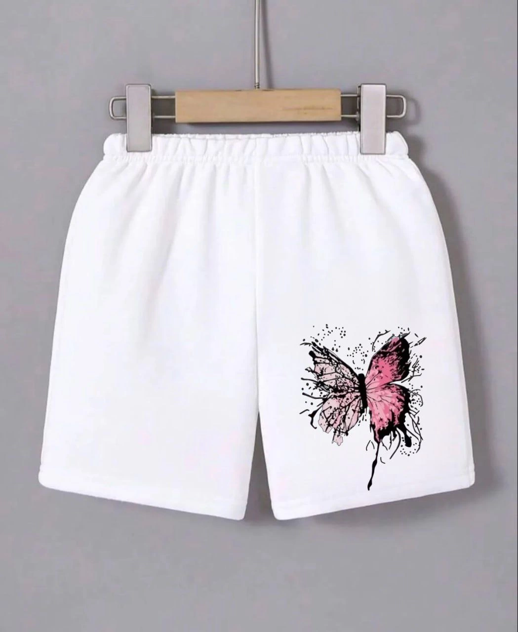 Kadın Beli Lastikli Baskılı Mini Şort – Beyaz