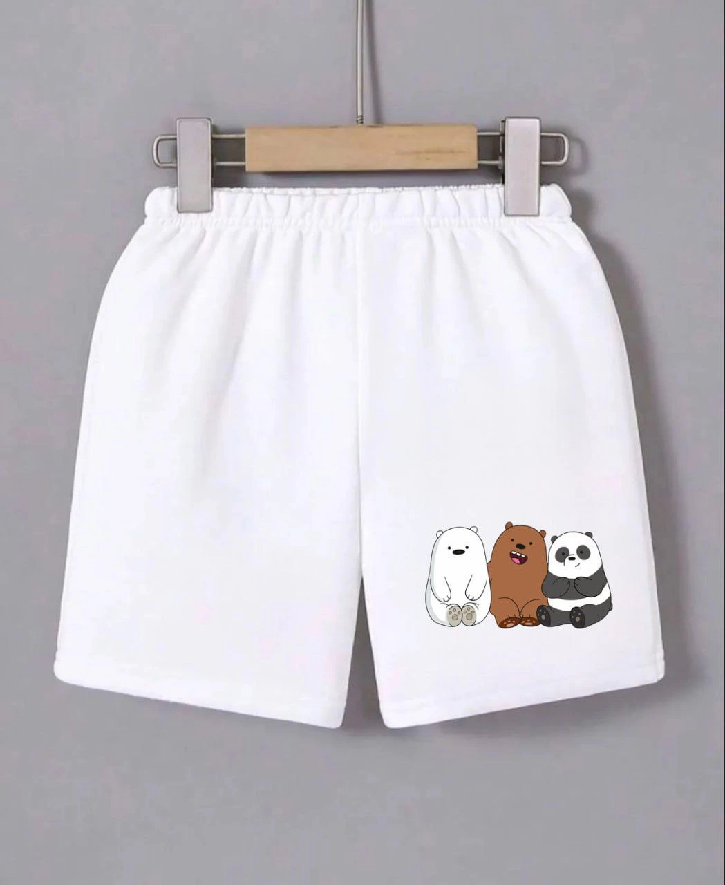 Kadın Beli Lastikli Baskılı Mini Şort – Beyaz