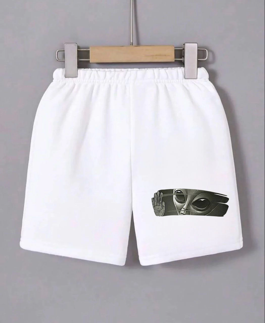 Kadın Beli Lastikli Baskılı Mini Şort – Beyaz