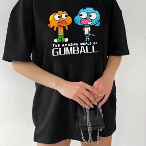Kadın Kısa kol Tişört Bisiklet Yaka Baskılı Oversize T-Shirt – Siyah