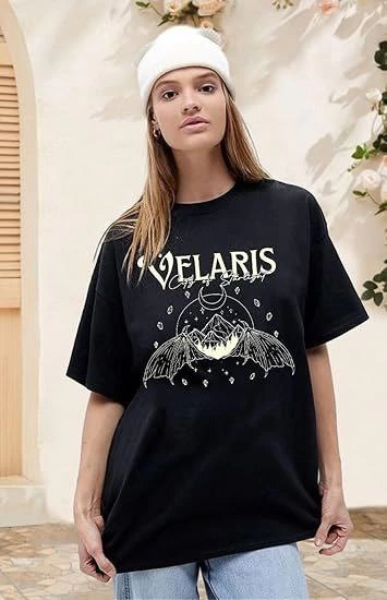 Kadın Baskılı T-Shirt Kısa Kol Bisiklet Yaka Oversize Rahat Kalıp Tişört – Siyah