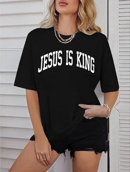 Kadın Baskılı T-Shirt Kısa Kol Bisiklet Yaka Oversize Rahat Kalıp Tişört – Siyah