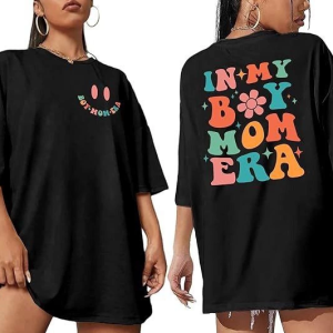 Kadın Baskılı T-Shirt Kısa Kol Bisiklet Yaka Oversize Rahat Kalıp Tişört – Siyah