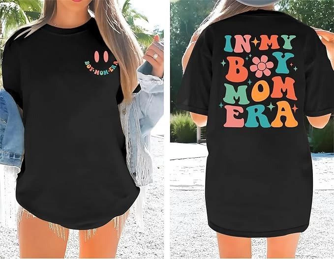 Kadın Baskılı T-Shirt Kısa Kol Bisiklet Yaka Oversize Rahat Kalıp Tişört – Siyah