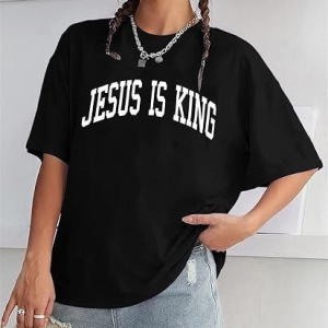 Kadın Baskılı T-Shirt Kısa Kol Bisiklet Yaka Oversize Rahat Kalıp Tişört – Siyah