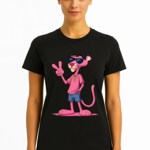 Kadın Bisiklet Yaka Kısa Kollu Baskılı T-shirt – Siyah