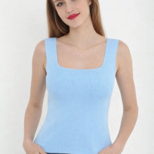 Kadın Kare Yaka Detay Crop – Mavi