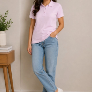 Kadın Polo Yaka Pike Kumaş Düğmeli Basic Tişört Günlük Rahat – Pembe