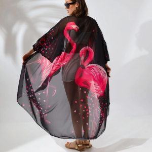 Kadın Rahat Kesim Şifon Kimono – Siyah