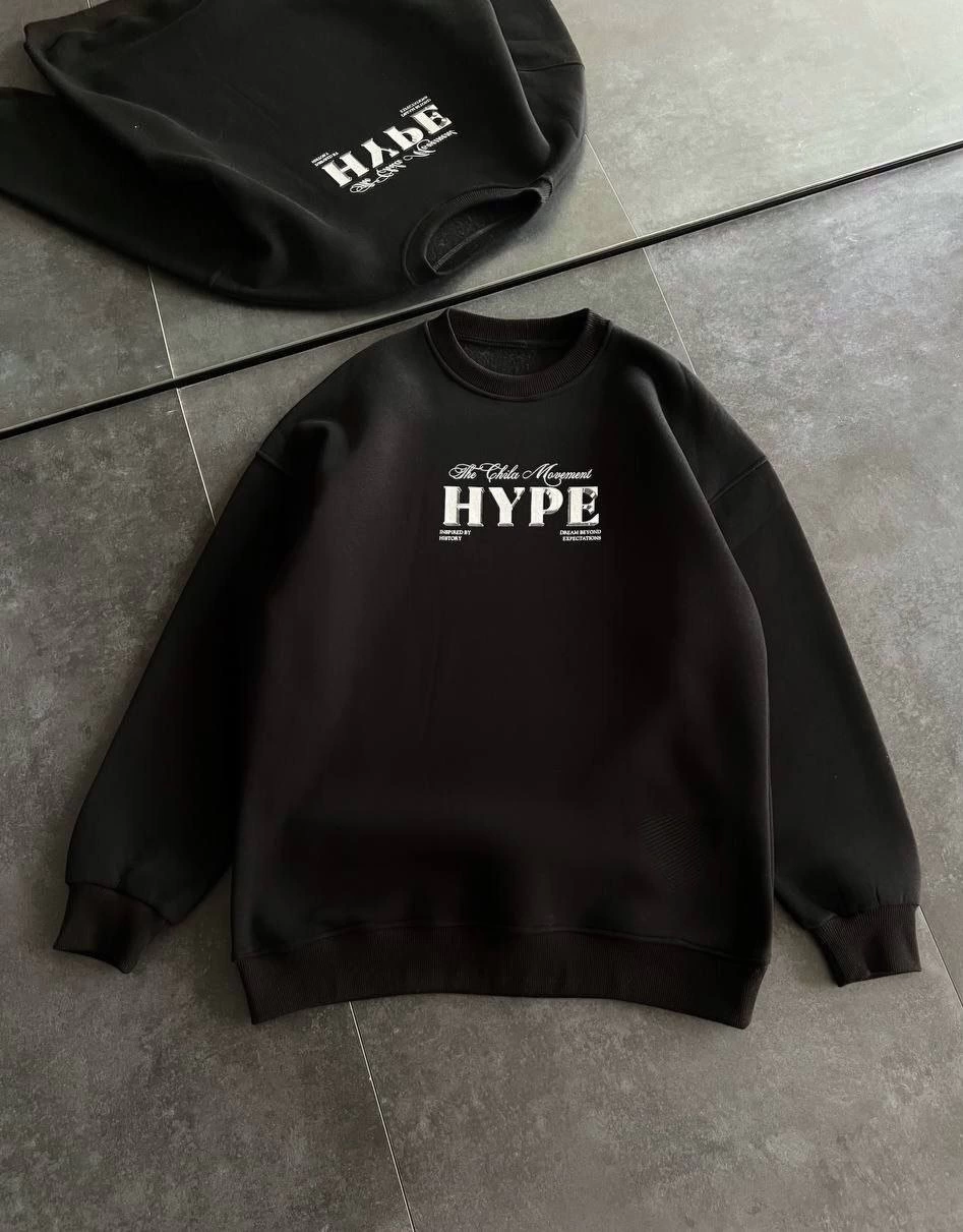 Kadın 3 İplik Pamuklu Bisiklet Yaka Baskılı SweatShirt – Siyah