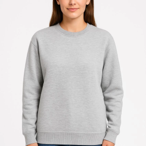 Kadın 3 İplik Pamuklu Düz Bisiklet Yaka SweatShirt – Gri