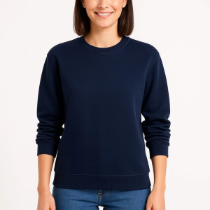 Kadın 3 İplik Pamuklu Düz Bisiklet Yaka SweatShirt – Lacivert