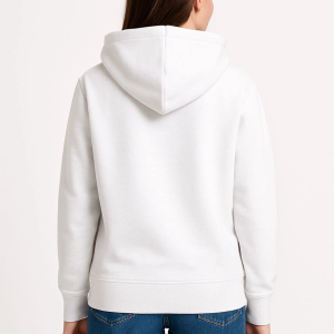 Kadın Kapüşonlu Kanguru Cepli 3 İplik Pamuklu Oversize Hoodie Sweatshirt – Beyaz