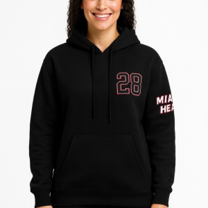 Kadın 3 İplik Pamuklu Kapüşonlu Kanguru Cepli Baskılı Hoodie Sweatshirt – Siyah