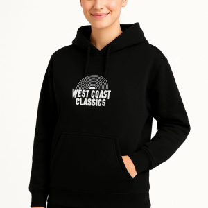 Kadın Oversize Kapüşonlu Cepli Baskılı 3 İplik Pamuklu Hoodie Sweatshirt – Siyah