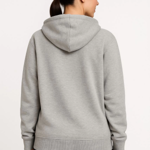 Kadın 3 İplik Pamuklu Kapüşonlu Tam Fermuarlı Kanguru Cepli Sweatshirt Hoodie – Gri