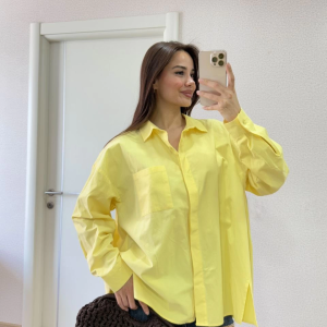 Poplin Kadın Yakalı Yandan Yırtmaçlı Arka Pens Detaylı Gömlek – Sarı