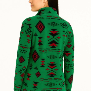 Kadın Yarım Fermuarlı Desenli Polar Sweat Tribal Etnik Desen Yakalı Uzun Kollu – Yeşil