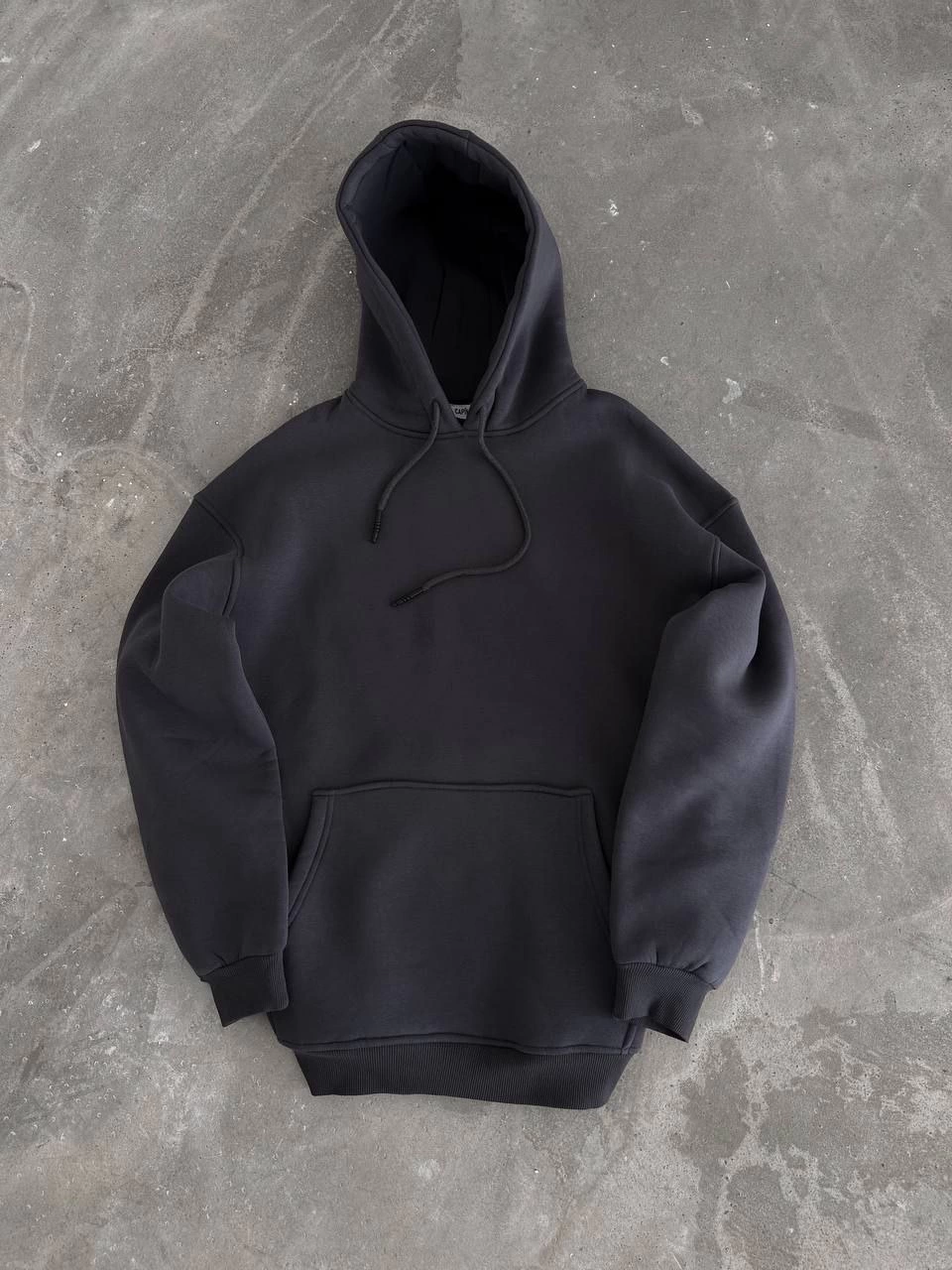 Kadın Kapüşonlu Kanguru Cepli 3 İplik Pamuklu Oversize Hoodie Sweatshirt – Füme