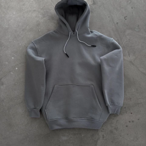 Kadın Kapüşonlu Kanguru Cepli 3 İplik Pamuklu Oversize Hoodie Sweatshirt – Boyalı Gri