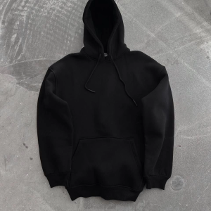 Kadın Kapüşonlu Kanguru Cepli 3 İplik Pamuklu Oversize Hoodie Sweatshirt – Siyah