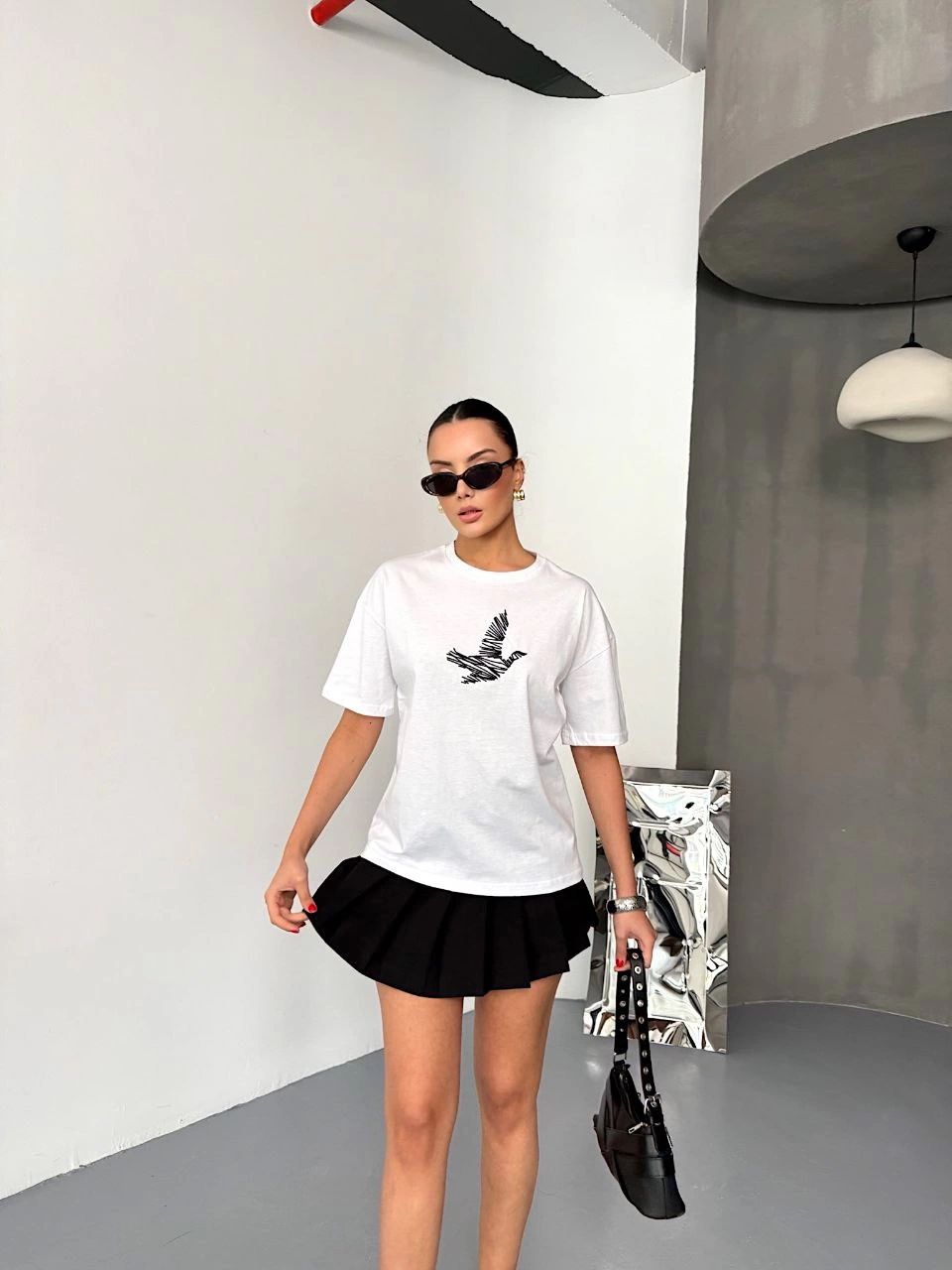 KADIN Baskılı T-Shirt Kısa Kol Bisiklet Yaka Regular Fit Yazlık Tişört – Beyaz